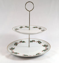 Load image into Gallery viewer, Holly-Patterned Two-Tier Serving Platter
