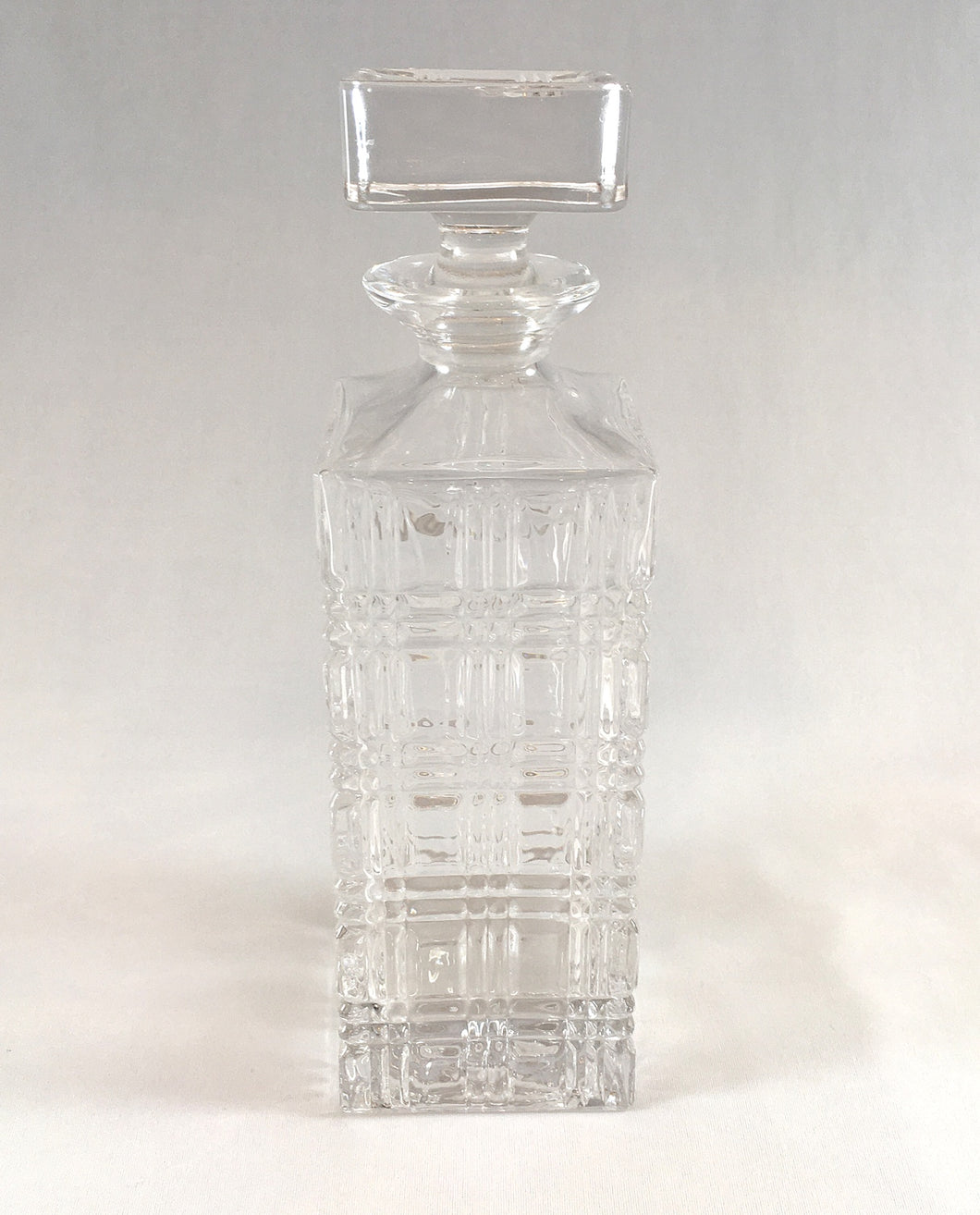 Tall Plaid Pattern Clear Glass Decanter