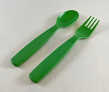 Load image into Gallery viewer, Dark Green Plastic Kids&#39; Spoon &amp; Fork

