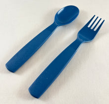 Load image into Gallery viewer, Cornflower Blue Plastic Kids&#39; Spoon &amp; Fork
