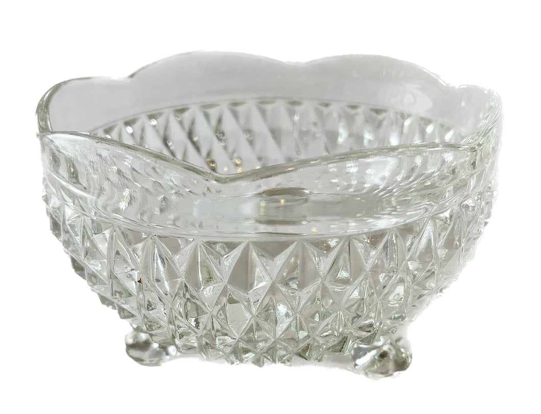 Clear Glass Footed Diamond Point Snack Dish