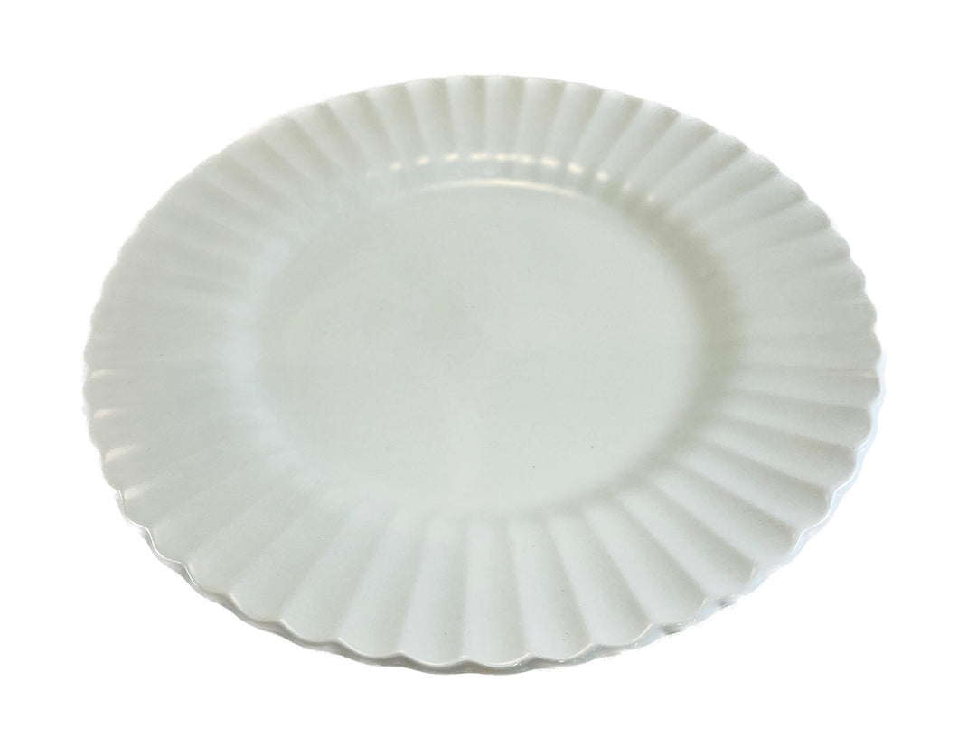 Scalloped White Ceramic Dinner Plate