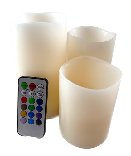 Multicolor Flameless Pillar Candles (Set of 3)