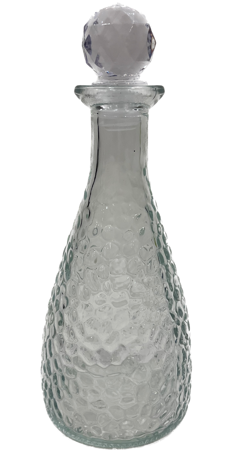 Pebbled Glass Bottles with Faceted Stoppers