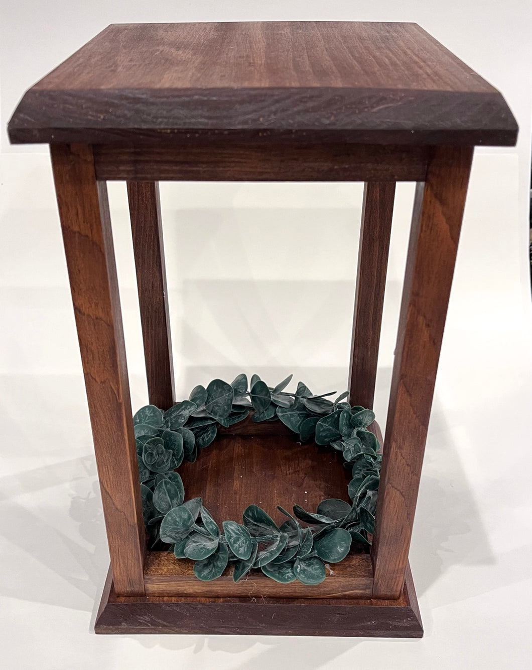 Wooden Lantern with Faux Foliage