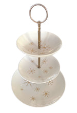 Load image into Gallery viewer, Three-Tier White and Gold Ceramic Serving Platter
