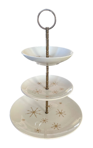 Three-Tier White and Gold Ceramic Serving Platter