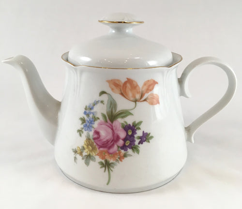White Ceramic Teapot with Flowers