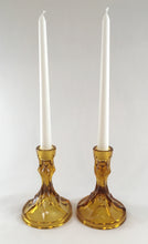 Load image into Gallery viewer, Amber Glass Candlesticks

