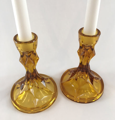 Amber Glass Candlesticks
