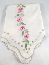Load image into Gallery viewer, Pink Flower Embroidered Square Linen Tablecloth
