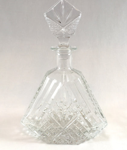 Triangular Clear Glass Decanter with X Design