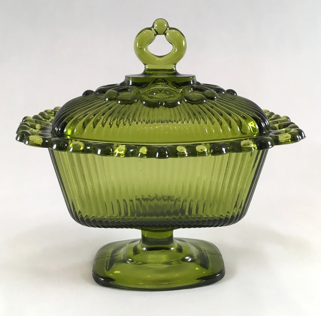 Green Glass Dish with Lid