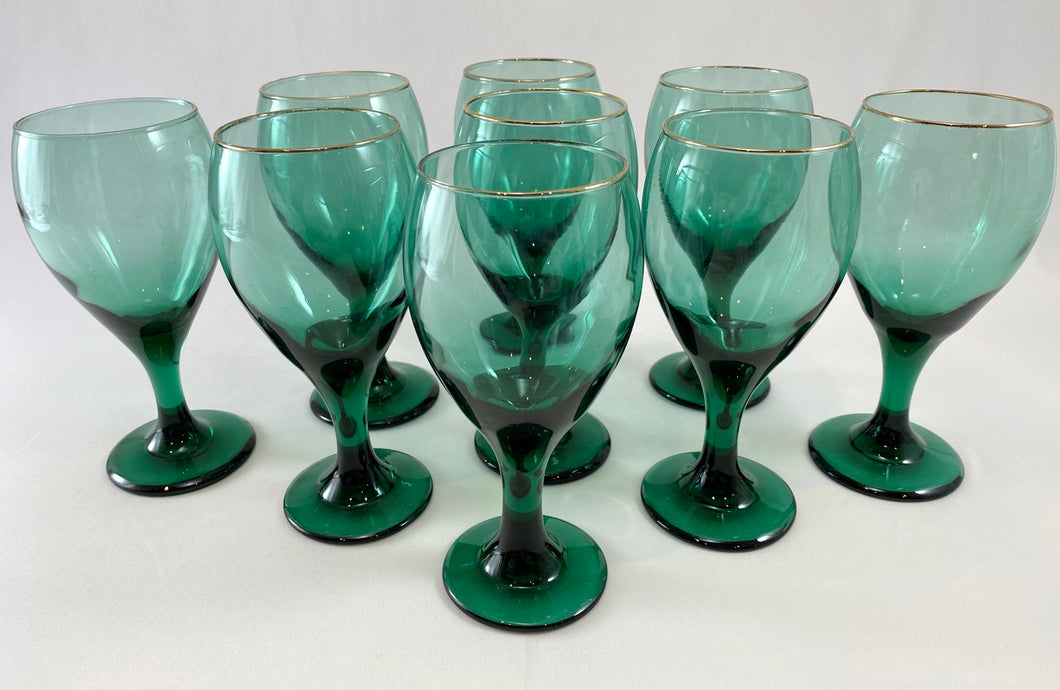 Teal Green Goblets with Gold Rim