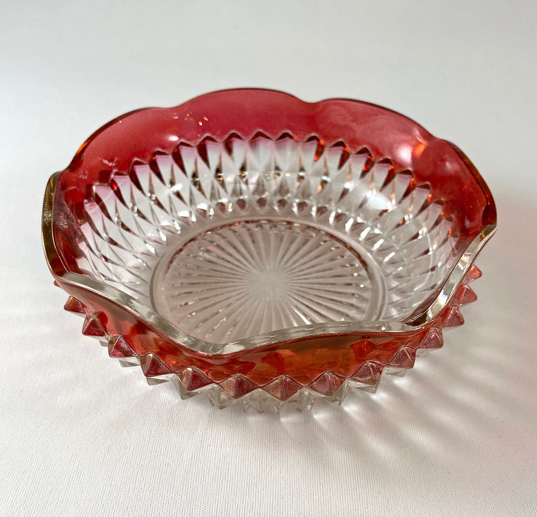 Ruby Rimmed Diamond Point Candy Dish
