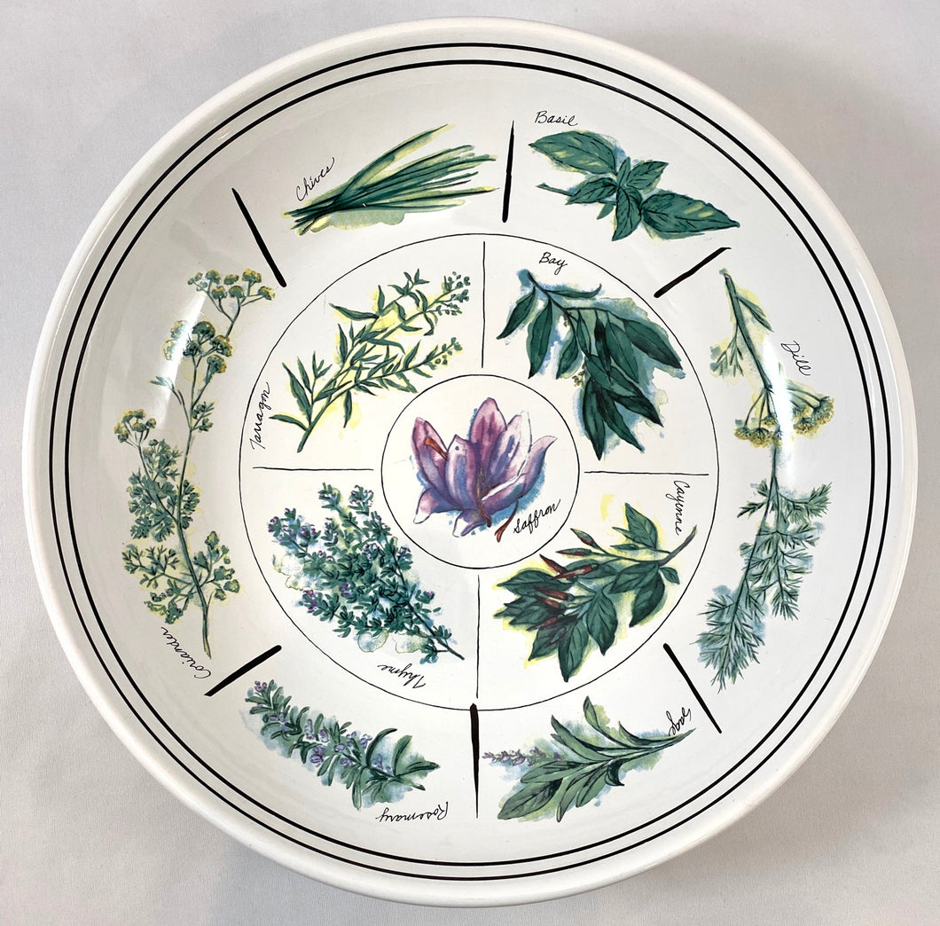 Large Round Serving Dish with Herb Motif
