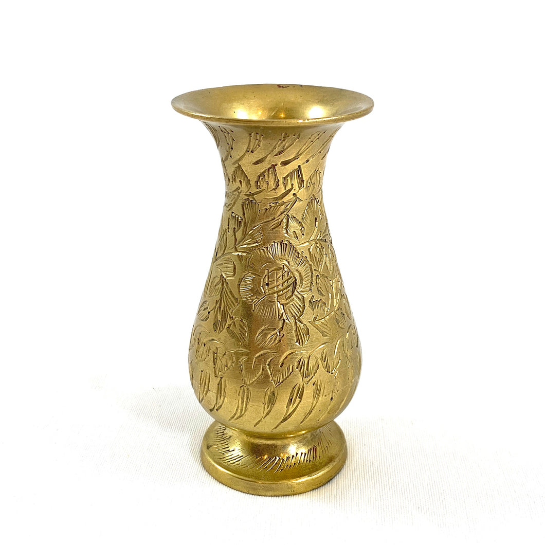 Small Brass Vase with Etched Flowers