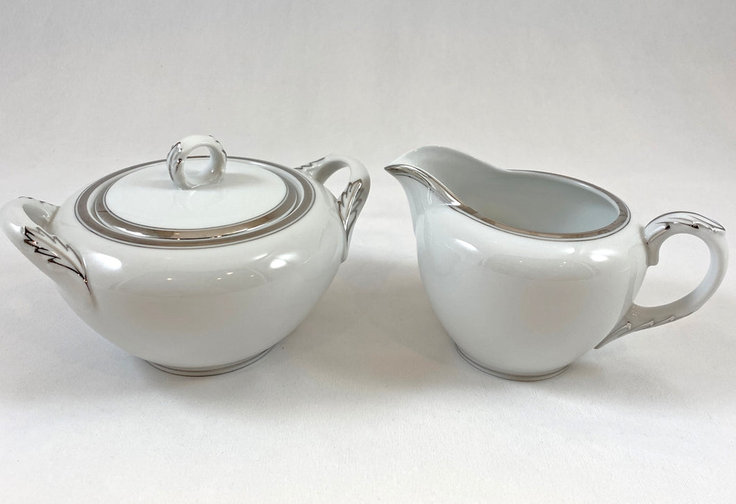 China Creamer and Sugar Dishes, White with Platinum Rims