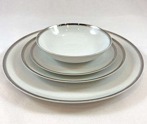 China Dish Set, White with Platinum Rims