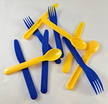 Load image into Gallery viewer, Blue and Yellow Plastic Utensils
