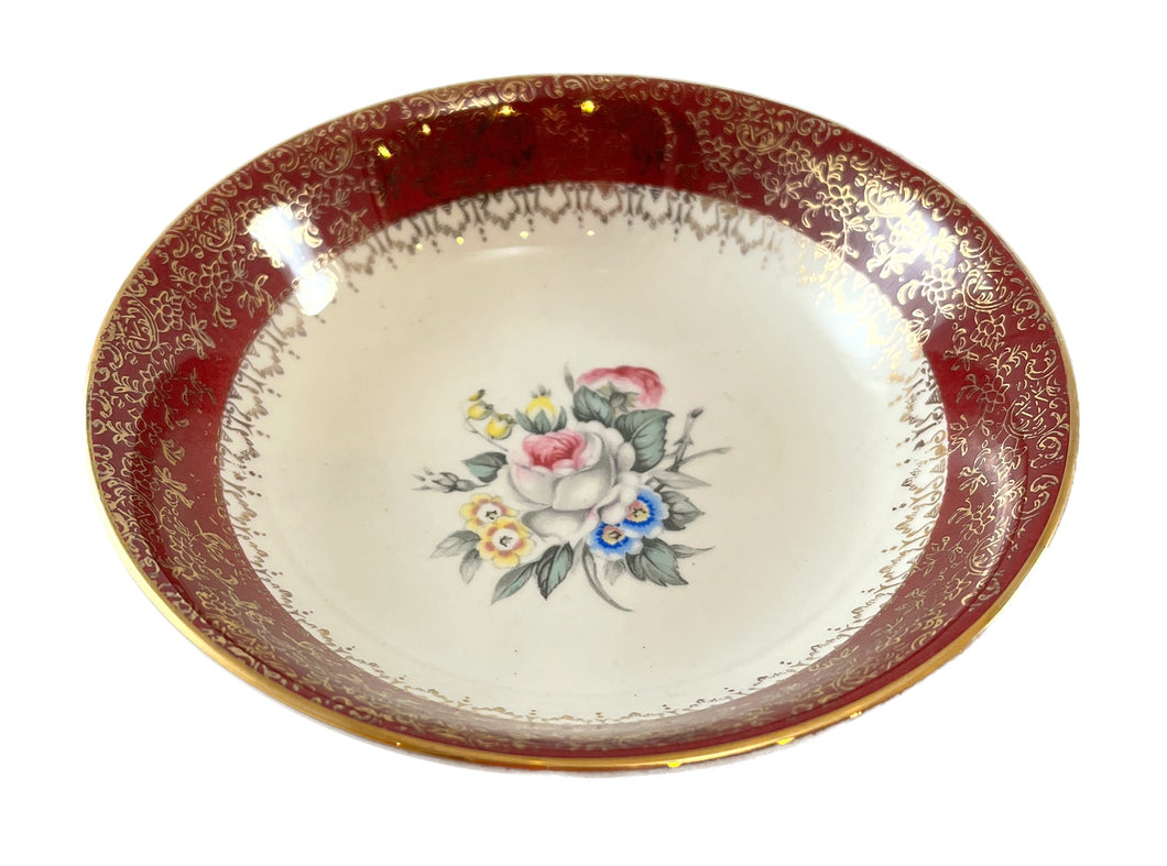 Maroon and Gold Rimmed Rose China Serving Platter
