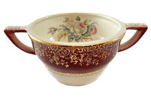 Load image into Gallery viewer, Maroon and Gold Rimmed Rose China Creamer and Sugar Bowl 
