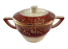 Load image into Gallery viewer, Maroon and Gold Rimmed Rose China Creamer and Sugar Bowl 
