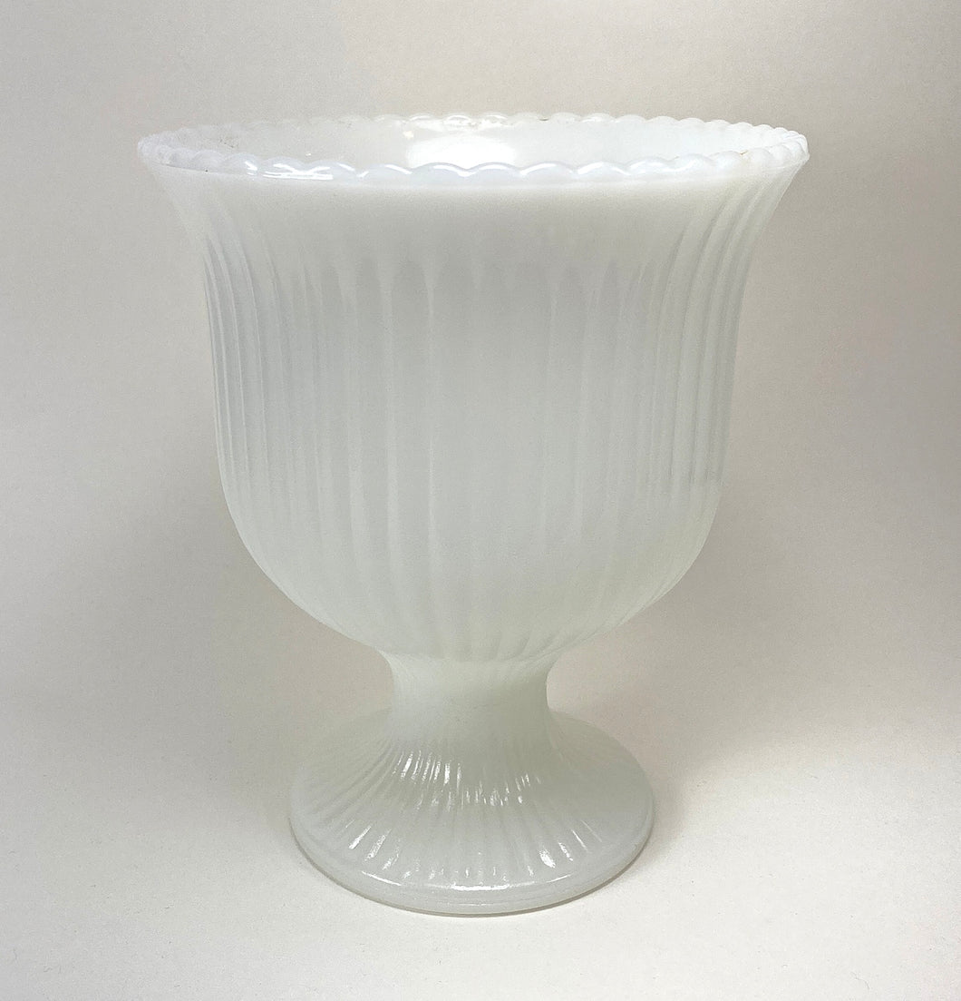 Milk Glass Vase with Ribbed Texture