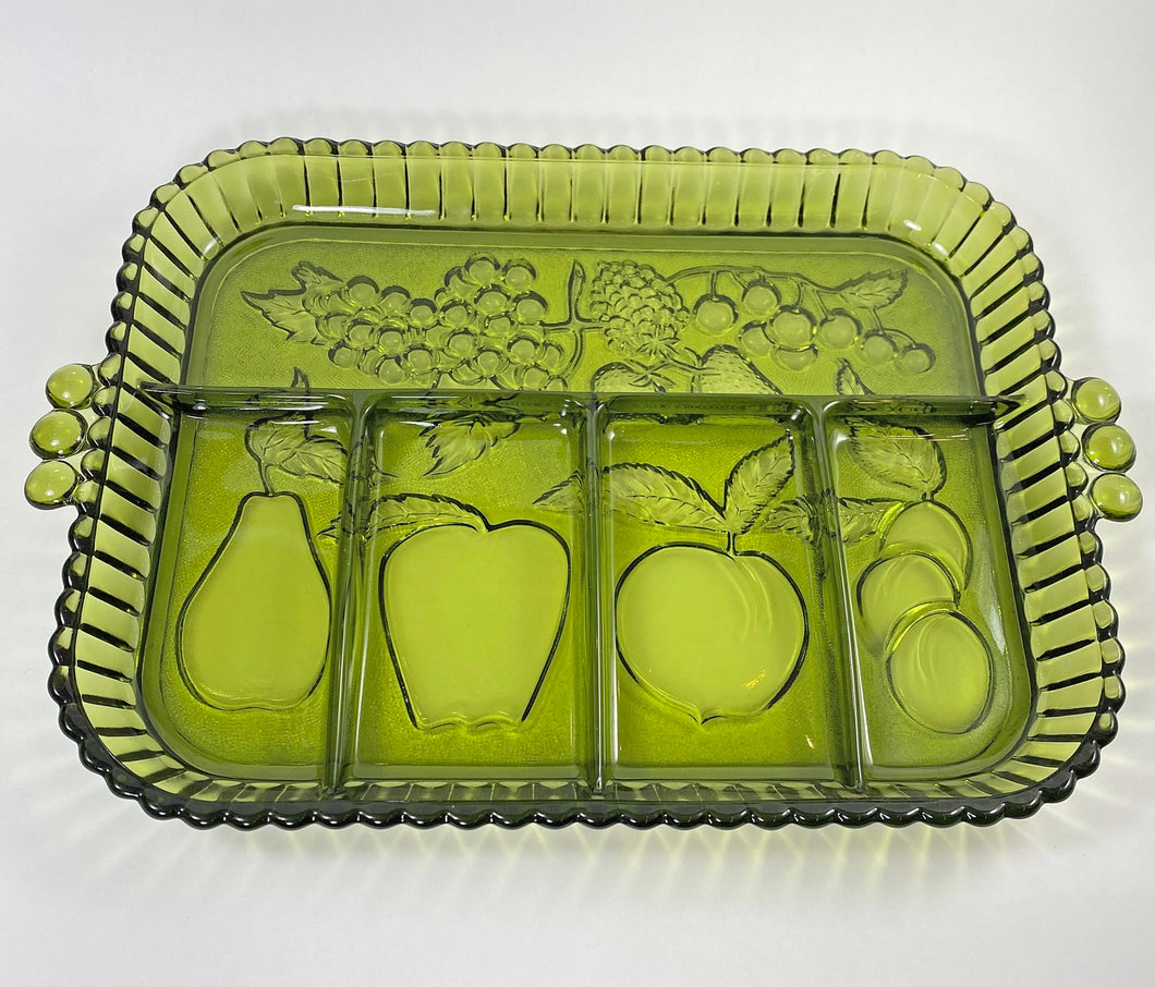 Green Glass Rectangular Divided Serving Tray