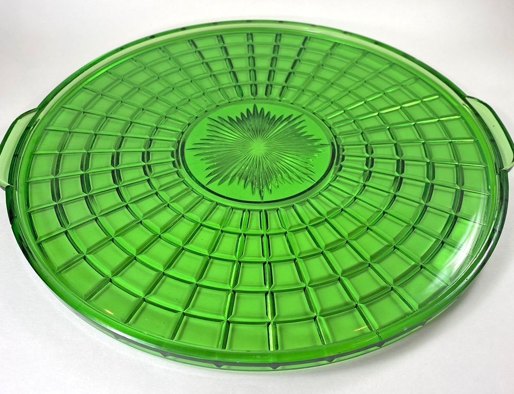 Large Round Green Glass Serving Tray