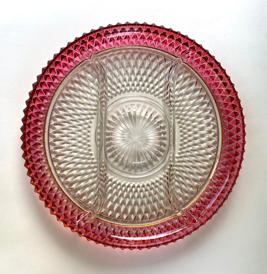 Ruby Diamond Point Glass Divided Serving Tray