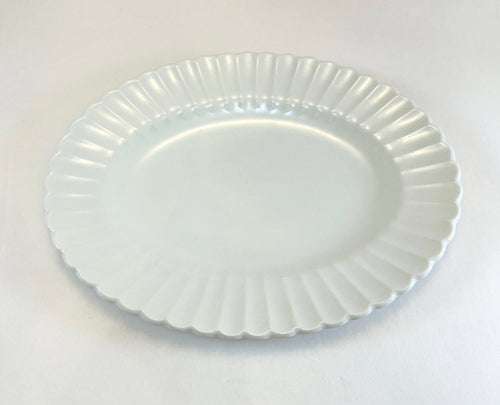 White Ceramic Serving Platter with Fluted Edge