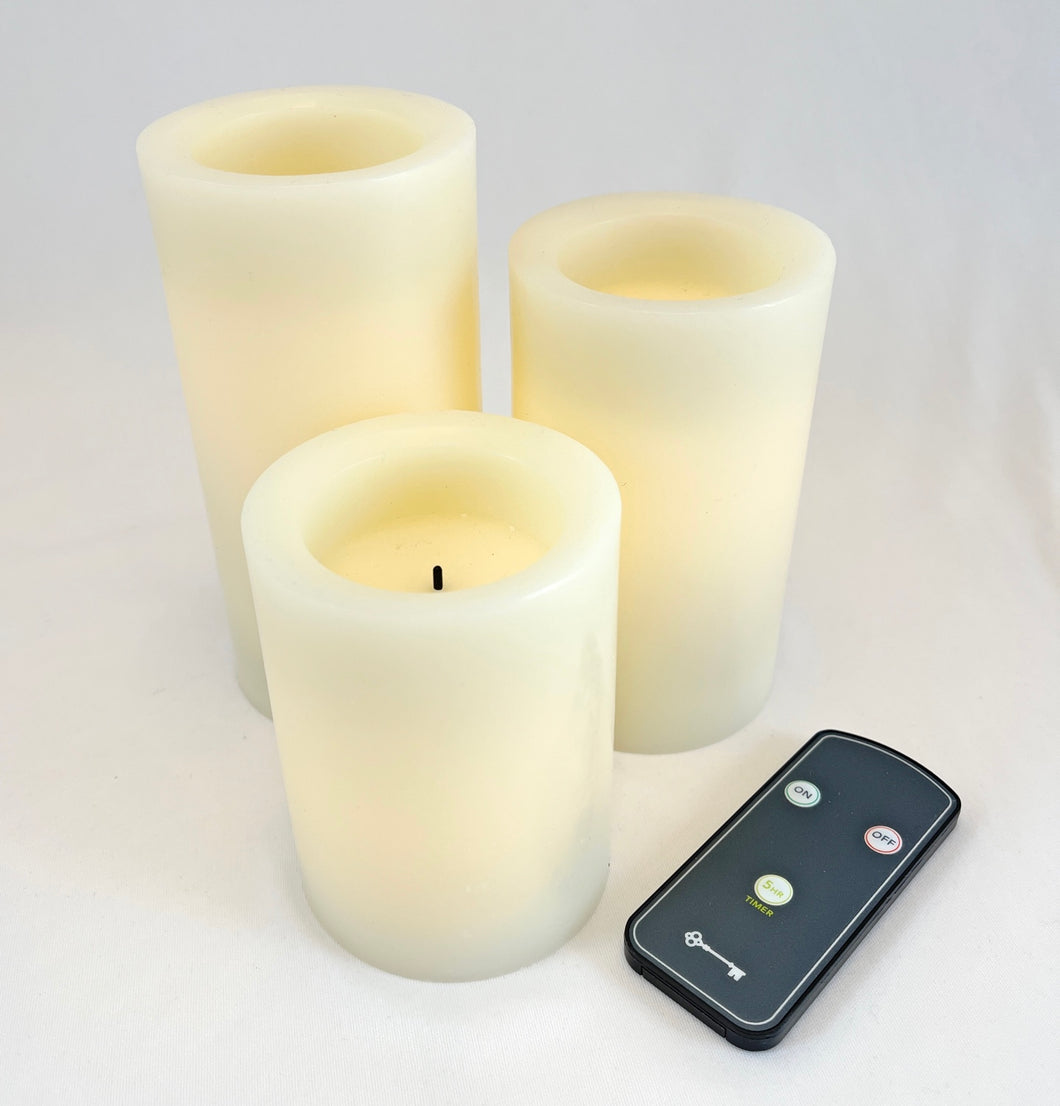 Flameless Pillar Candles with Remote (Set of 3)