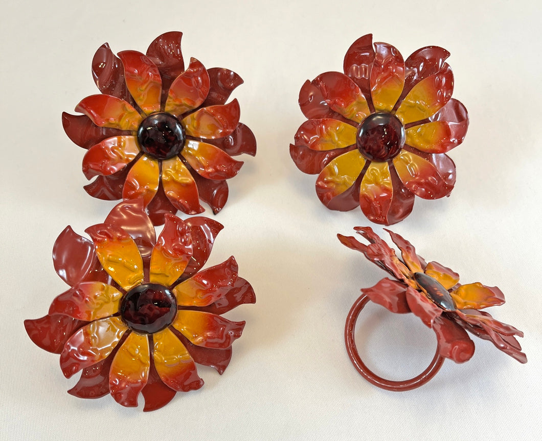 Orange Metal Flower Napkin Rings