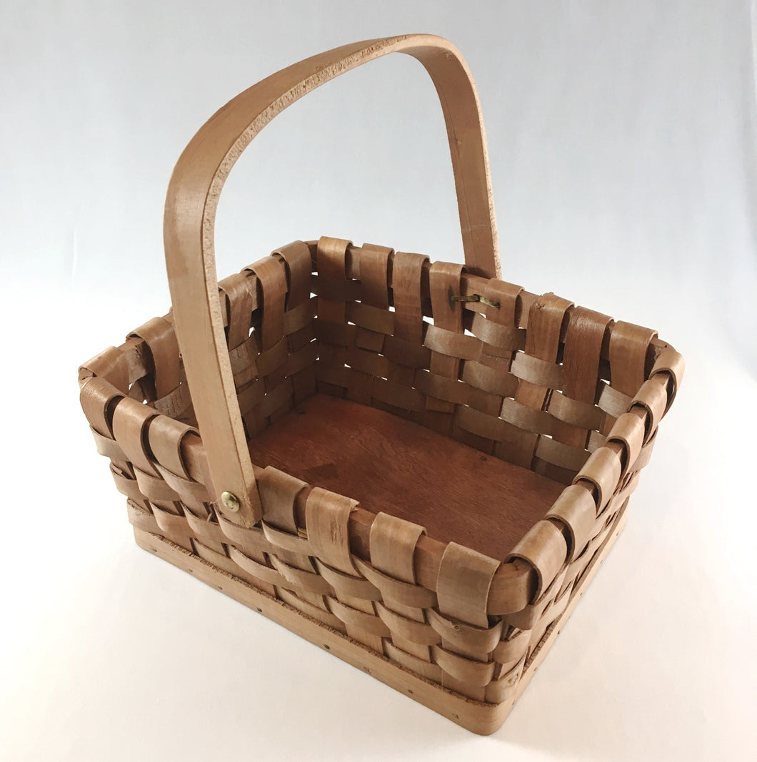 Woven Wooden Basket with Carrying Handle
